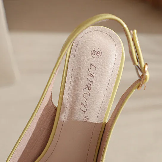 Wedge Sandals Low Heel Women's Pointed Toe Metal Buckle Decoration Fine High Heeled Sandals