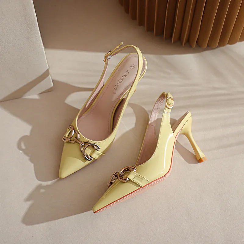 Women's Pointed Toe Metal Buckle Decoration Fine High Heeled Sandals Sandals For Arthritic Feet