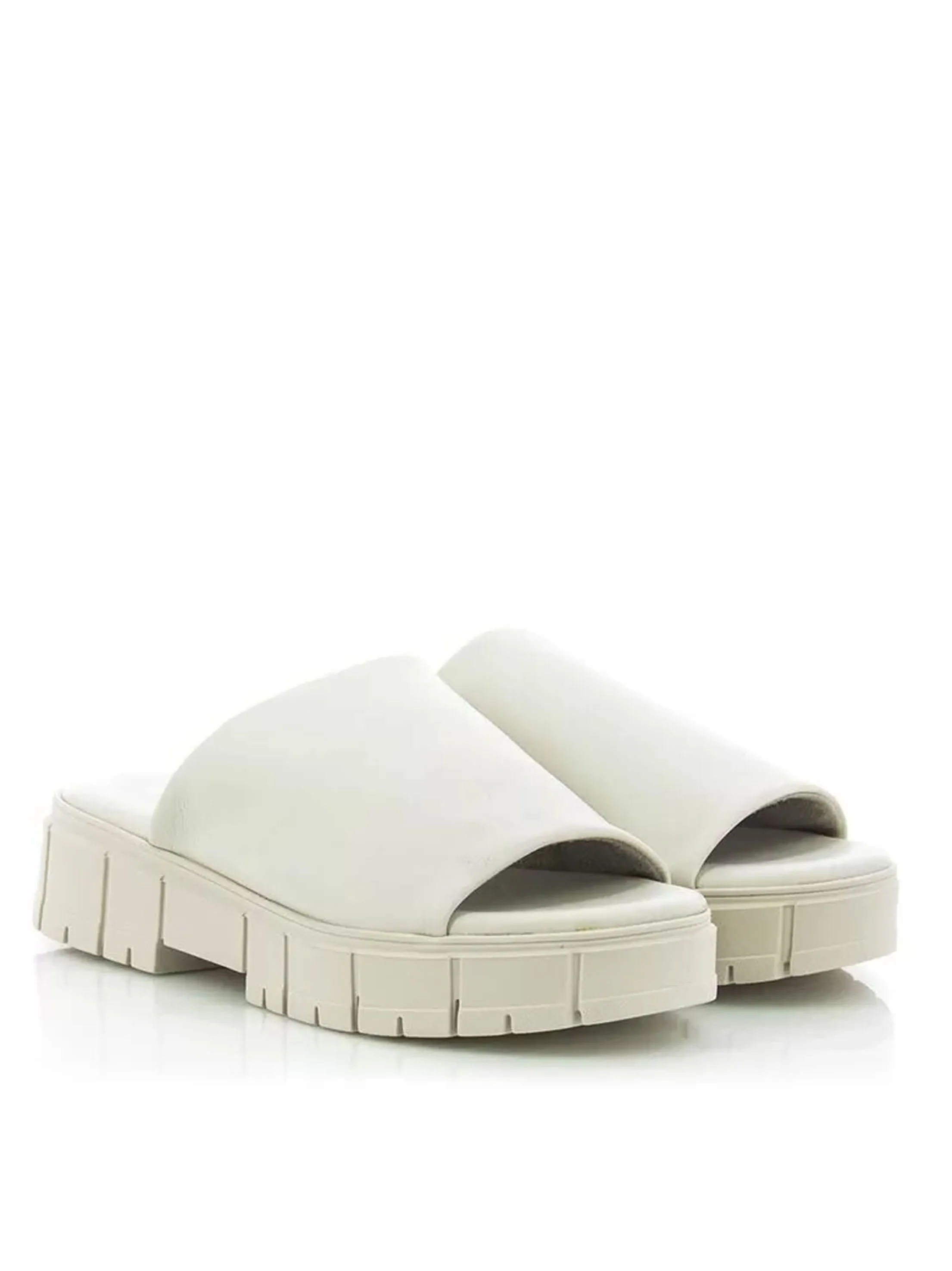 Women's Ribbed Sole Faux Leather Slipper,Beige Bubble Slides Slippers