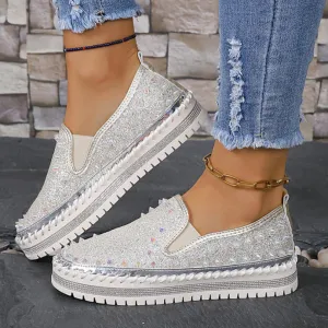 Women's rivets rhinestone platform slip-ons for spring/summer Penny Loafers Meaning