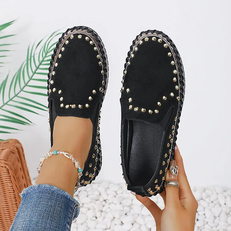 Women's rivets rhinestone platform slip-ons for spring/summer Loafers Vs Dress Shoes