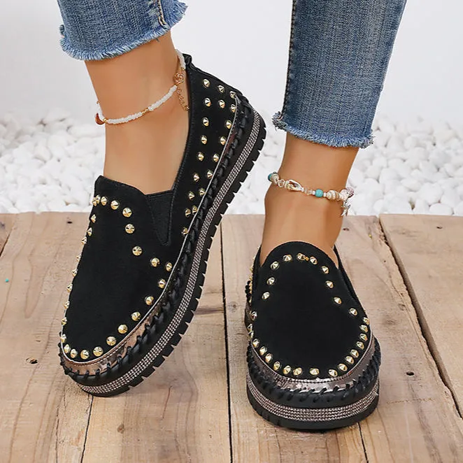 Women's rivets rhinestone platform slip-ons for spring/summer Unique Loafers