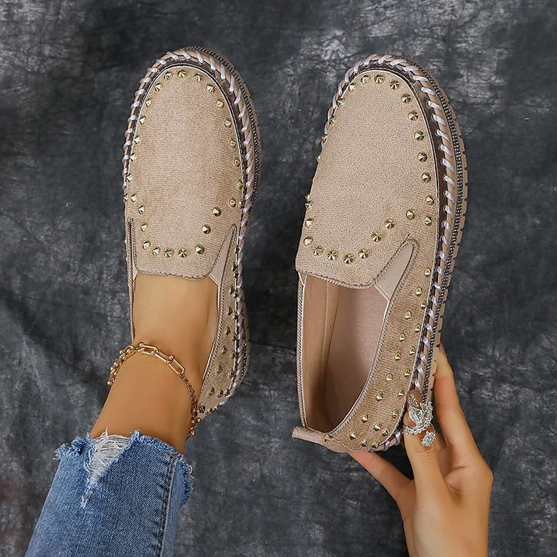 Loafers Seafood Grill Photos Women's rivets rhinestone platform slip-ons for spring/summer