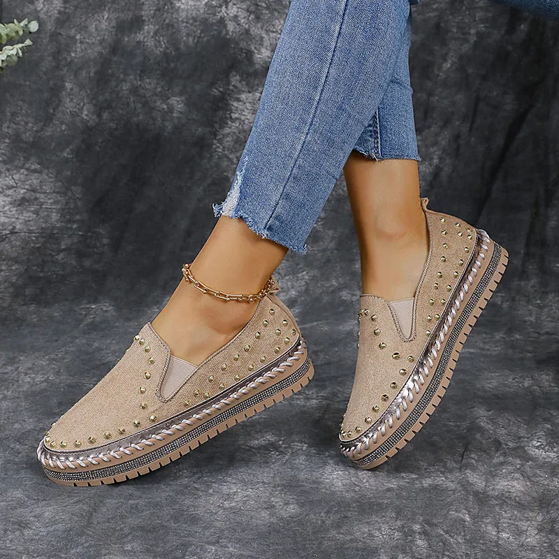 Women's rivets rhinestone platform slip-ons for spring/summer Comfortable Platform Loafers