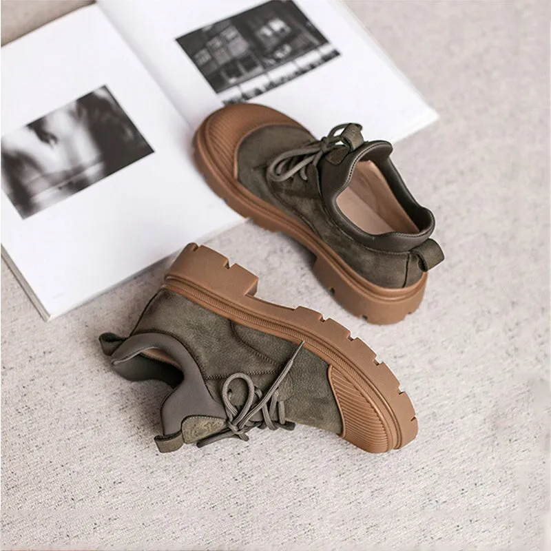 Women's Rubber Toe Low Lace-up Boot in Nubuck Leather in Brown/Gray Oxfords Vs Brogues