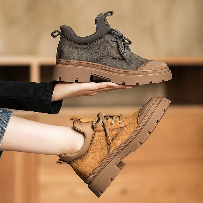 Women's Rubber Toe Low Lace-up Boot in Nubuck Leather in Brown/Gray Oxford Color