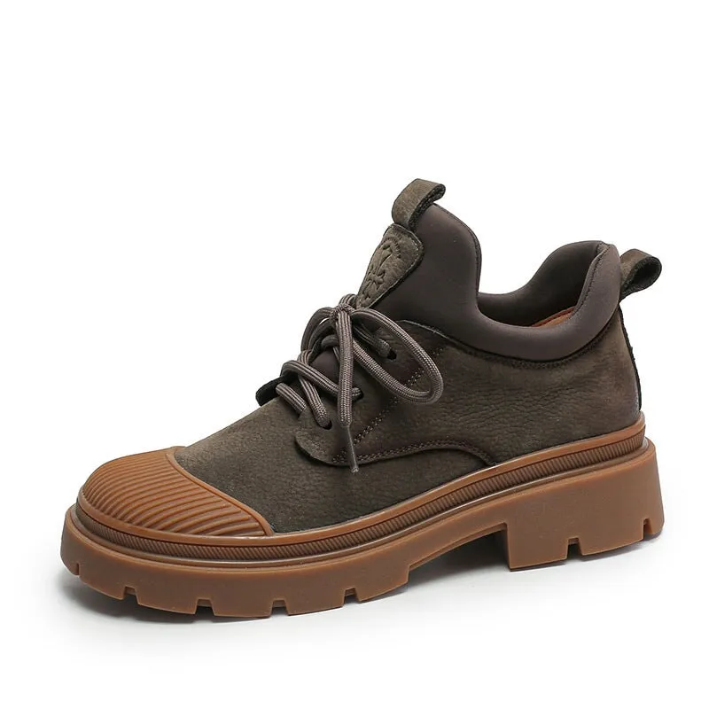 Good Oxford Shoes Women's Rubber Toe Low Lace-up Boot in Nubuck Leather in Brown/Gray