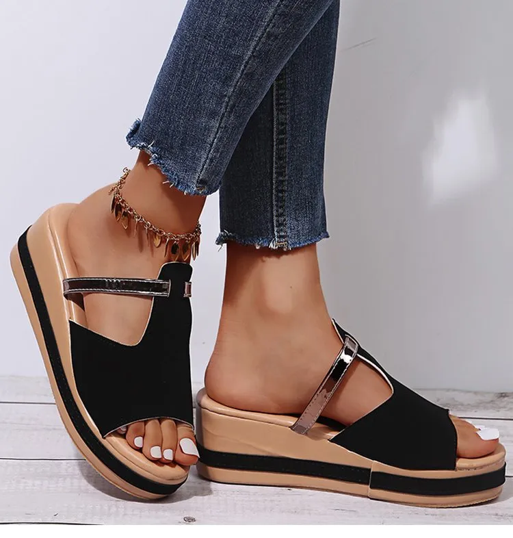 Women's Slip-on Casual Wedge Sandals Sparkly Sandals Flat