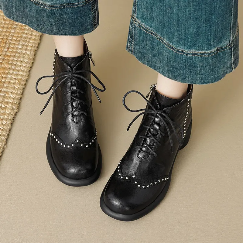 Women's Soft Sheepskin Lace-Up Ankle Boots with Cylinder Heel and Studded Detail in Black/Brown øriginalgrand Ultra Wingtip Oxfords Pacific Blue