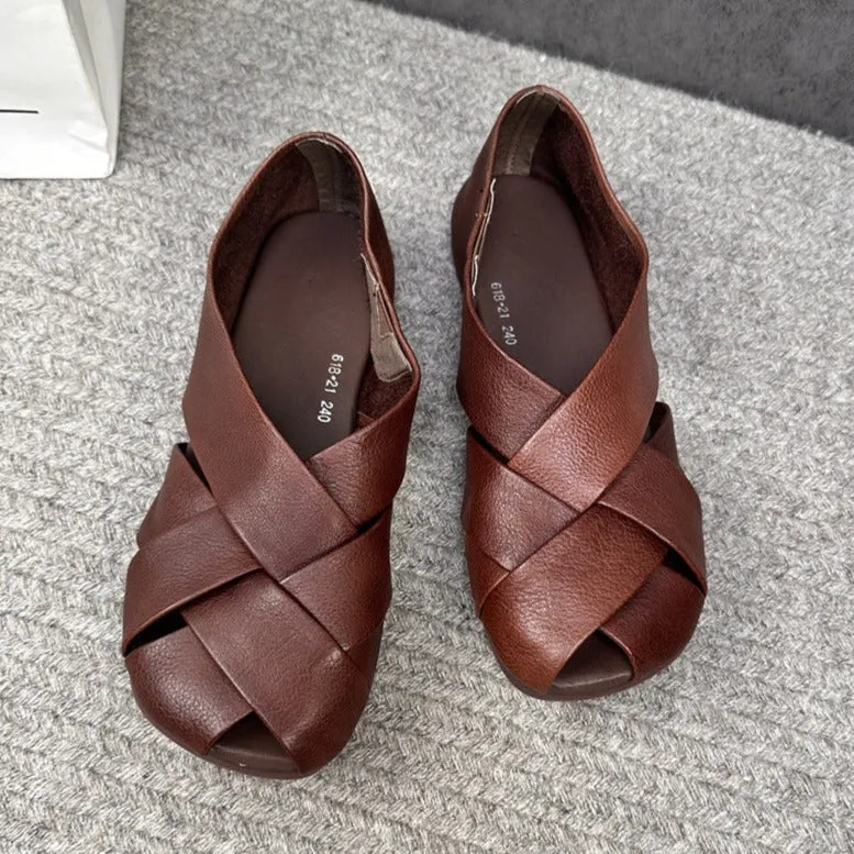 Womens Summer Retro Hollow Out Leather Shoes Naturalizer Sandals