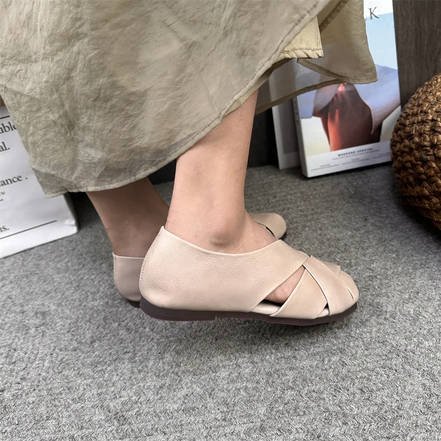 Orthopedic Dress Sandals Womens Summer Retro Hollow Out Leather Shoes