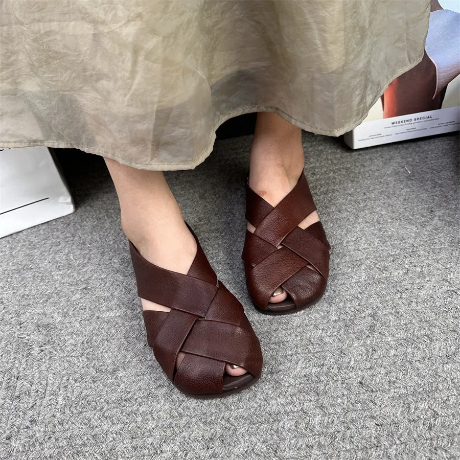 Womens Summer Retro Hollow Out Leather Shoes Source Sandals