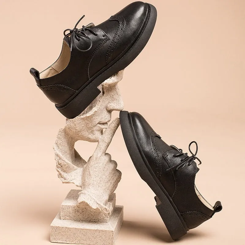 Basketball Oxfords Stockx Womens Wingtip Shoes Handmade Leather Brogues Oxfords & Tie Flats Elegant Black/White