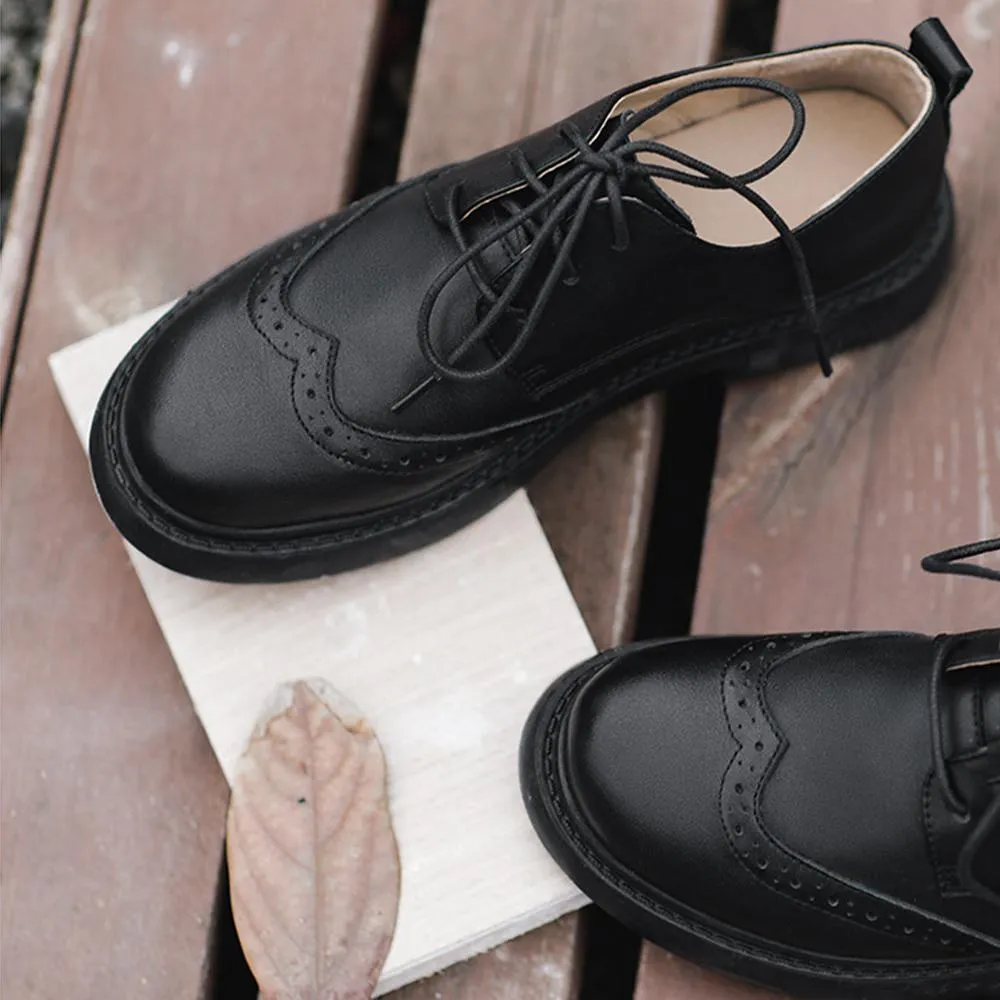 Womens Wingtip Shoes Handmade Leather Brogues Oxfords & Tie Flats Elegant Black/White Modern Classics Wing Oxfords