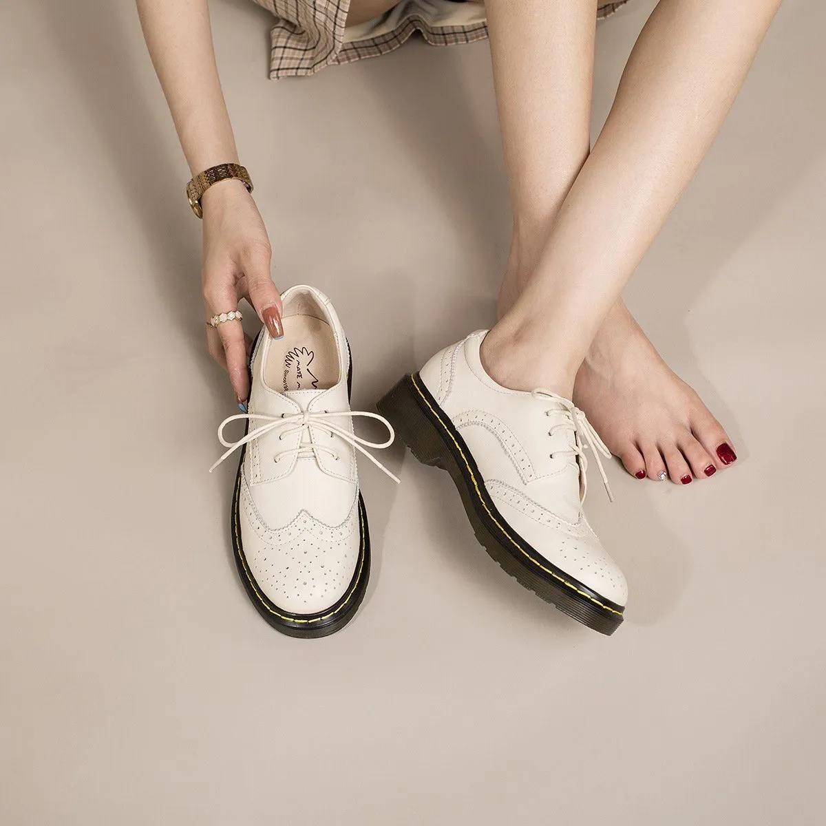 Where Can I Buy Oxfords Womens Wingtip Shoes Handmade Leather Brogues Oxfords & Tie Flats Elegant Black/White