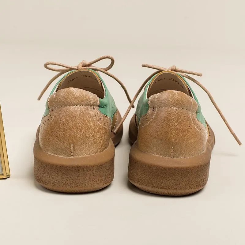 Womens Wingtip Shoes Handmade Sheepskin Full Brogues Oxfords & Tie Flats Elegant Uniform Oxfords