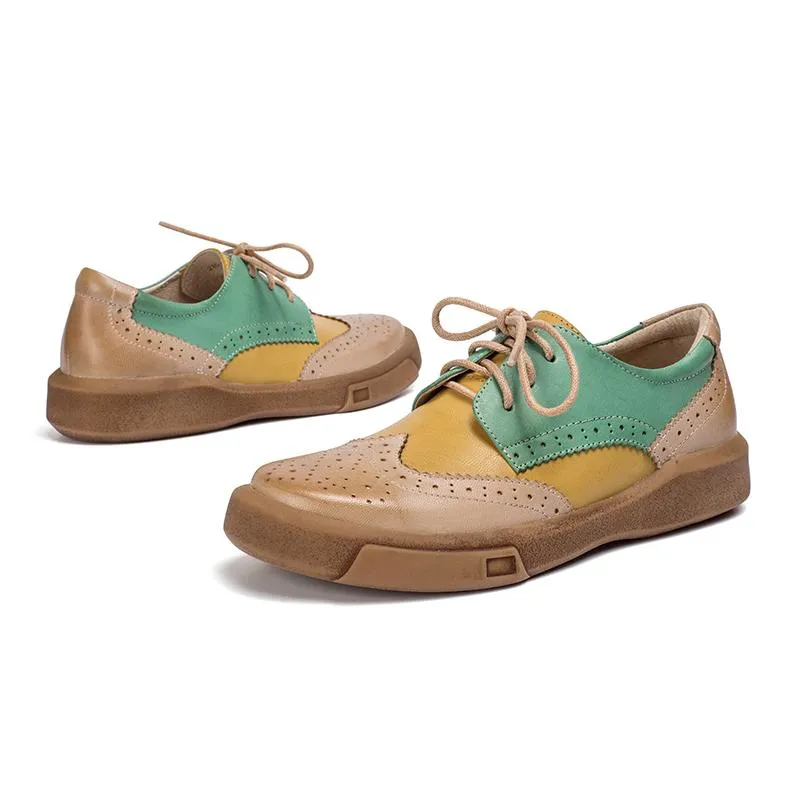 Womens Wingtip Shoes Handmade Sheepskin Full Brogues Oxfords & Tie Flats Elegant Oxford Dunks