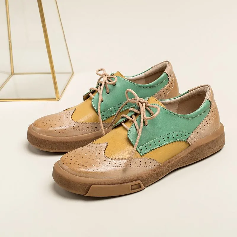 1461 Crazy Horse Leather Oxford Shoes Womens Wingtip Shoes Handmade Sheepskin Full Brogues Oxfords & Tie Flats Elegant