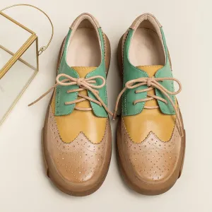 Womens Wingtip Shoes Handmade Sheepskin Full Brogues Oxfords & Tie Flats Elegant Oxfords Restaurant