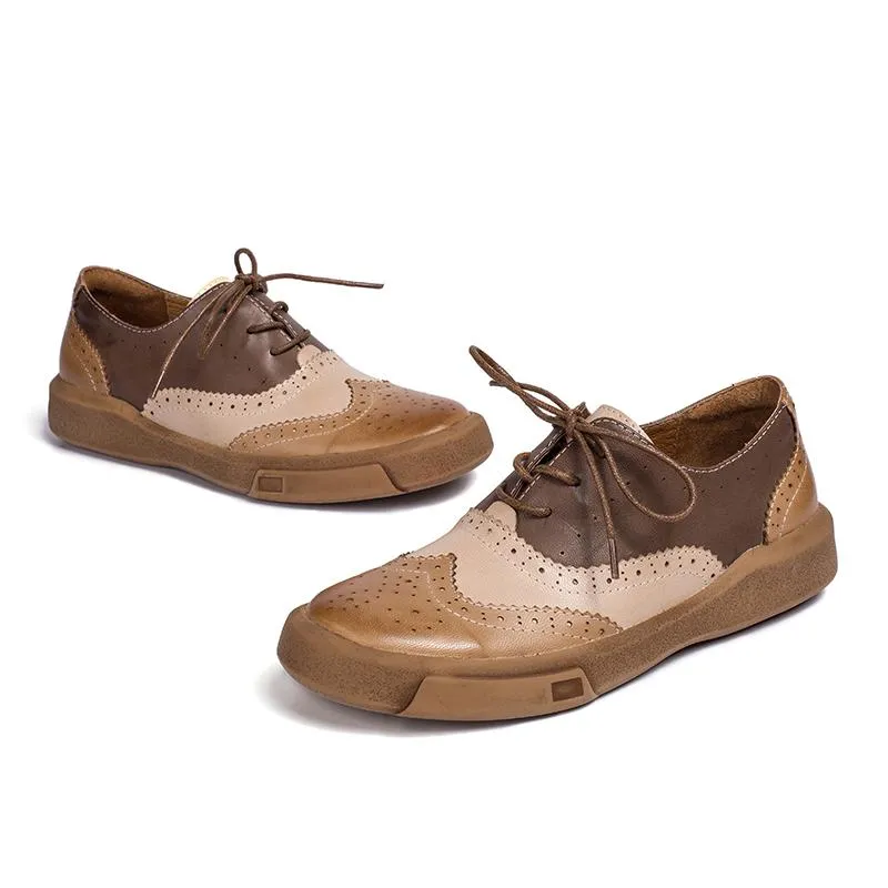 Waterproof Wingtip Oxfords Womens Wingtip Shoes Handmade Sheepskin Full Brogues Oxfords & Tie Flats Muti Color