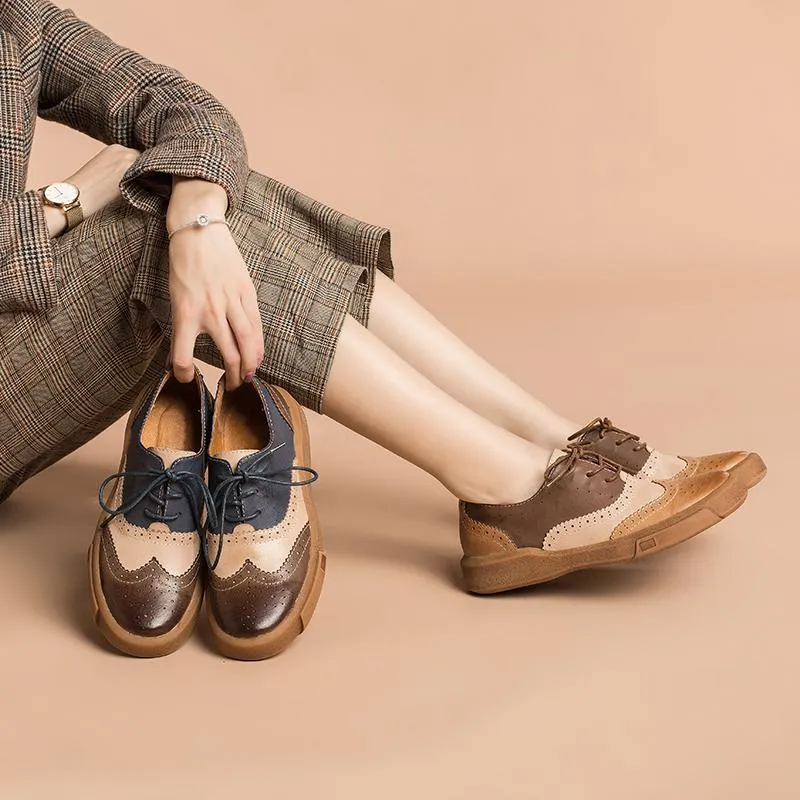 Womens Wingtip Shoes Handmade Sheepskin Full Brogues Oxfords & Tie Flats Muti Color Tailors Oxford