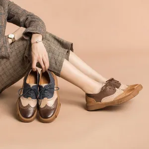Womens Wingtip Shoes Handmade Sheepskin Full Brogues Oxfords & Tie Flats Muti Color Female Oxford Shoes