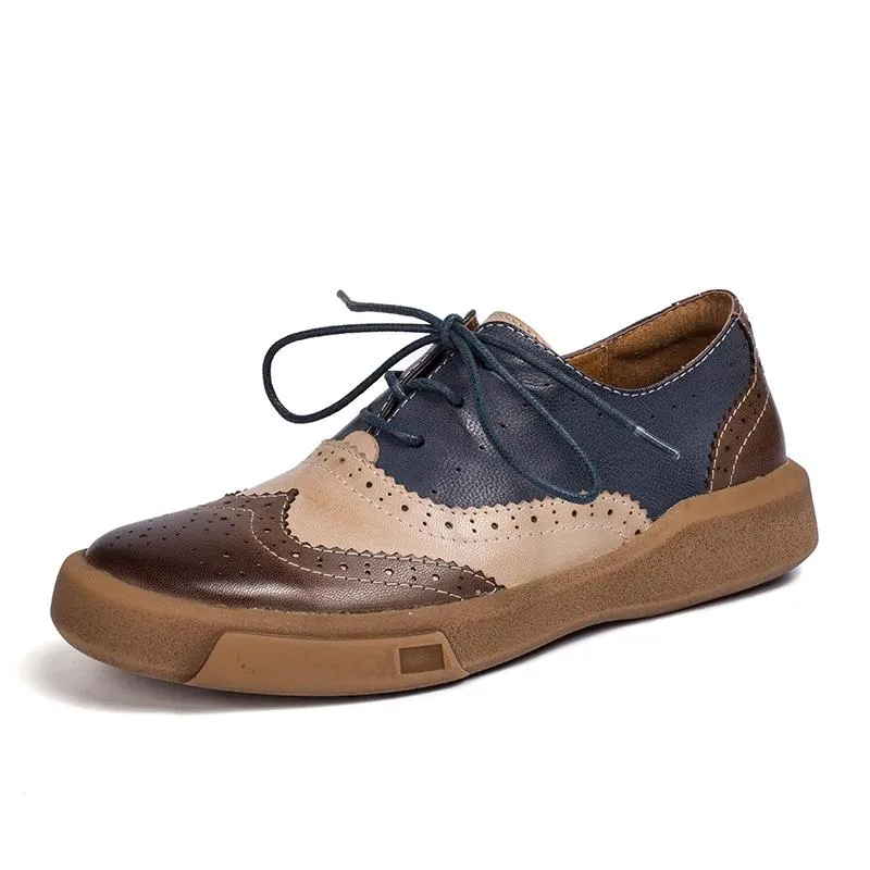 Cut Out Oxford Shoes Womens Wingtip Shoes Handmade Sheepskin Full Brogues Oxfords & Tie Flats Muti Color