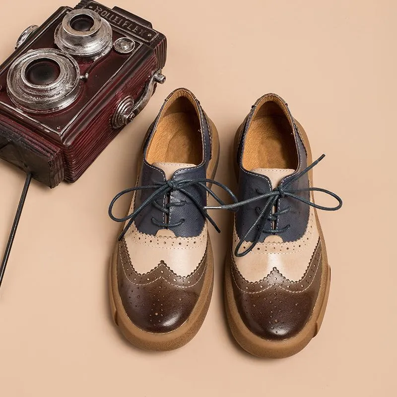 Camea Oxfords Womens Wingtip Shoes Handmade Sheepskin Full Brogues Oxfords & Tie Flats Muti Color