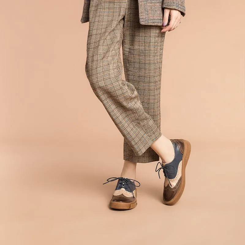 Womens Wingtip Shoes Handmade Sheepskin Full Brogues Oxfords & Tie Flats Muti Color Oxford Lacquer