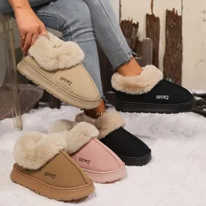 Women's Non-Slip Platform Slippers Shoes With Faux Fur Lining Initial Slippers