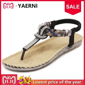 Flip Flops For Short Men YAERNI Flat shoes Women 2018 new summer national wind sandals Bohemian diamond big size shoes beach shoes Flip-Flops BT538