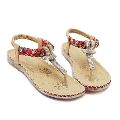 YAERNI Flat shoes Women 2018 new summer national wind sandals Bohemian diamond big size shoes beach shoes Flip-Flops BT538 Kohl's Flip Flops