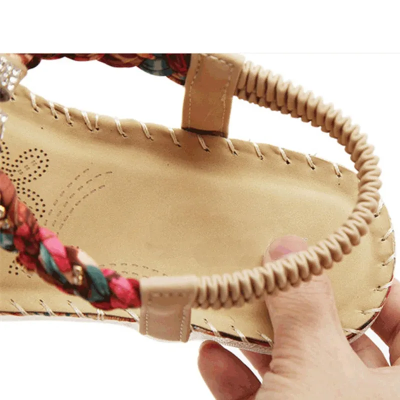 YAERNI Flat shoes Women 2018 new summer national wind sandals Bohemian diamond big size shoes beach shoes Flip-Flops BT538 Super Lightweight Flip Flops