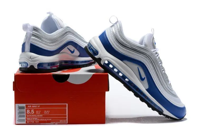 Asics Shoe With Most Cushioning Nike Air Max 97 White Royal Silver Blue Shoes Sale Men Size US 7-11
