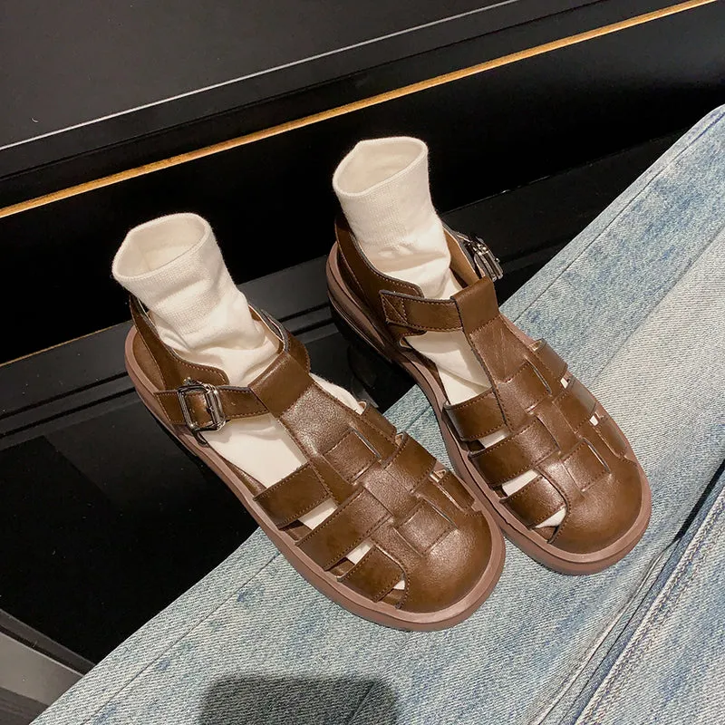 Arch Support Sandals Womens Leather Fisherman Sandals Closed Toe