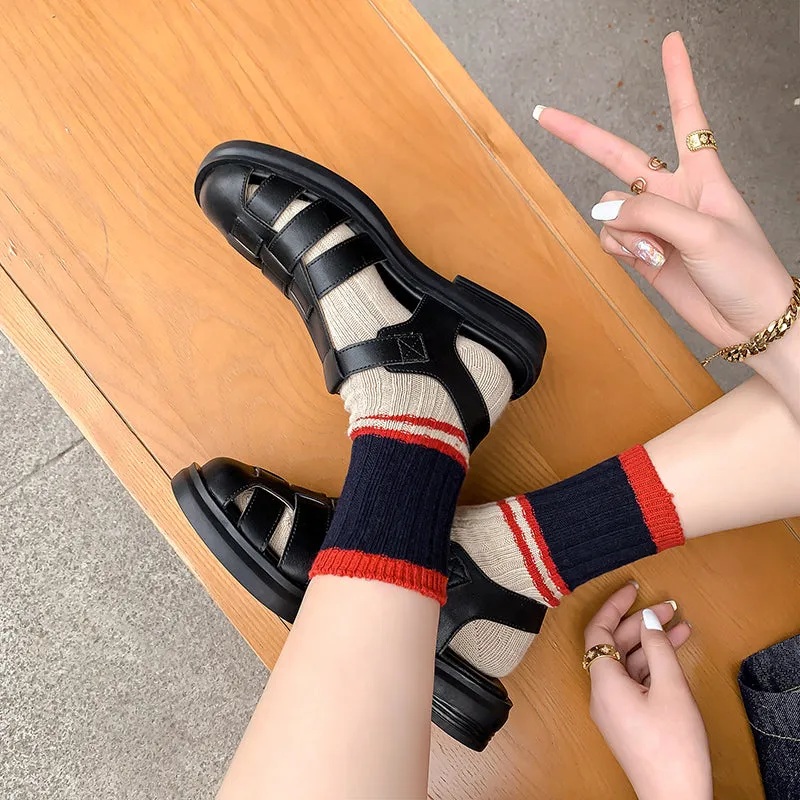 Womens Leather Fisherman Sandals Closed Toe Braided Heel Sandals