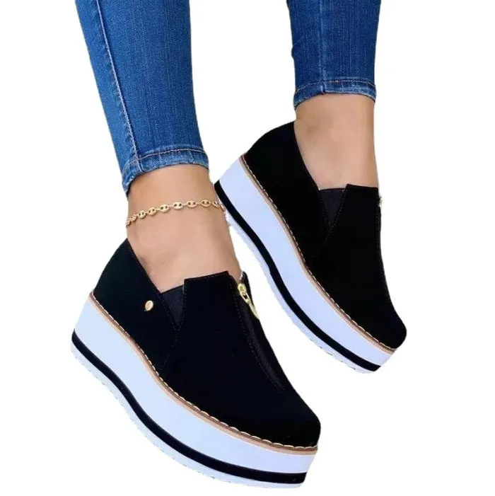 Zipper Flat Shoes Slip On Platform Loafers Women Penny Loafers Square Toe