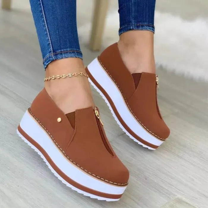 Zipper Flat Shoes Slip On Platform Loafers Women Supportive Loafers
