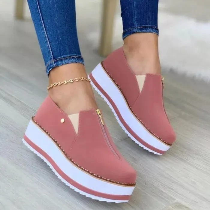 Zipper Flat Shoes Slip On Platform Loafers Women Bass Shoes Penny Loafers